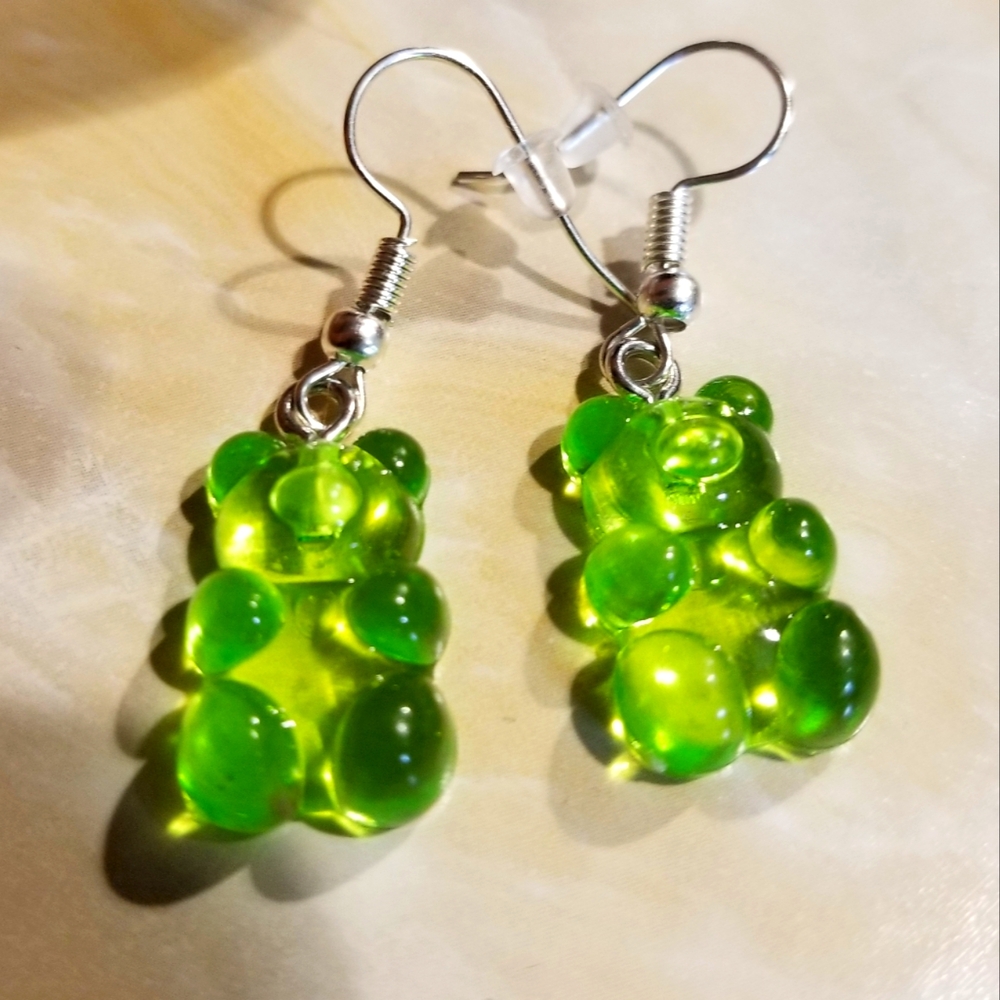 Handcrafted Green Gummy Bear earrings NWT